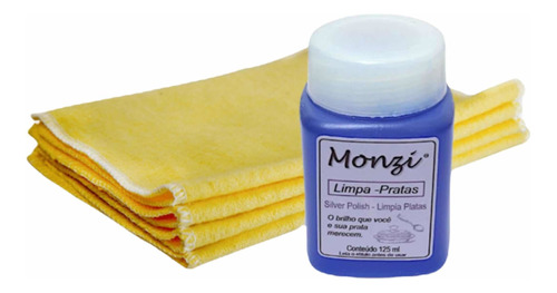 Kit Limpa Prata Monzi 125 Ml + 3 Flanelas Mágicas Brilho