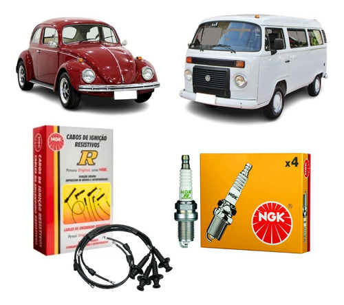 Kit Jogo Cabos + Velas Kombi Fusca 1300 1500 1600 Gasolina