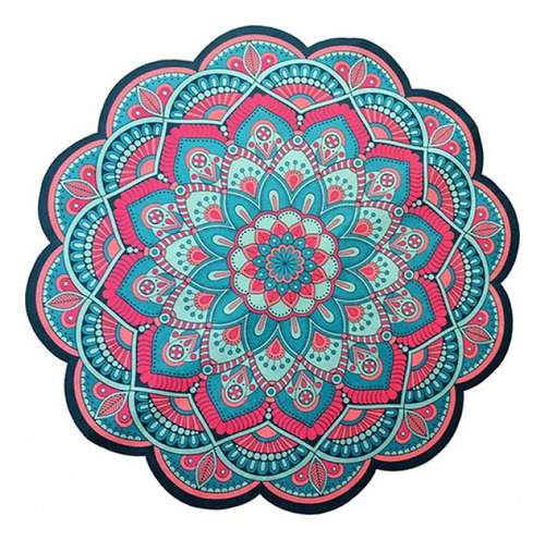 Tapete Decor.aveludado Mandala Floral Rosa E Azul Ø 138cm