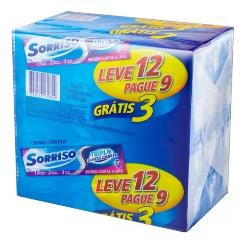 Kit 12 Creme Dental Sorriso Tripla Limpeza 70 Gramas Atacado
