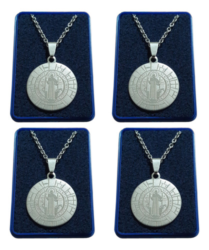 Pack X4 Medallas San Benito Con Cadenas De 50cm Y Estuches
