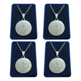 Pack X4 Medallas San Benito Con Cadenas De 50cm Y Estuches