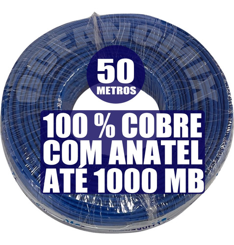 Cabo Rede E Cftv Cat5e Rj45 Azul Rolo 50m Internet Net