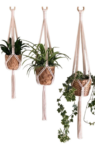 3 Suportes De Vasos Plantas - Macramê - Hanger - Pendente