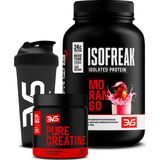 Whey Isolado Isofreak 900g - Sabor Morango + Creatina 100% Pura + Coqueteleira 3vs Nutrition