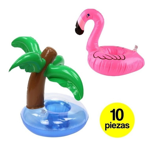 Portavaso Mini Salvavidas Flamingo, Palmera, 10 Pzs + Envio