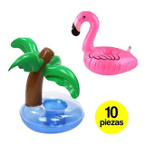 Portavaso Mini Salvavidas Flamingo, Palmera, 10 Pzs + Envio