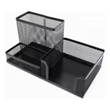 Organizador De Escritorio Porta Lapiz Negro Metal 3 Cavidade