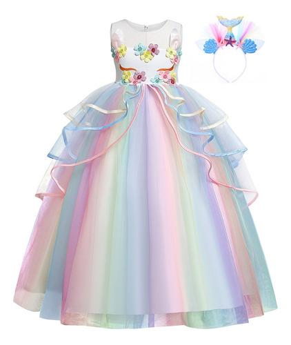 Disfraz Unicornio Niña Tutu Tul Vestido Elegante Para Fiesta