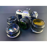 Câmera Analógica Minolta Xe-1 Com Kit De Lentes E Acessórios