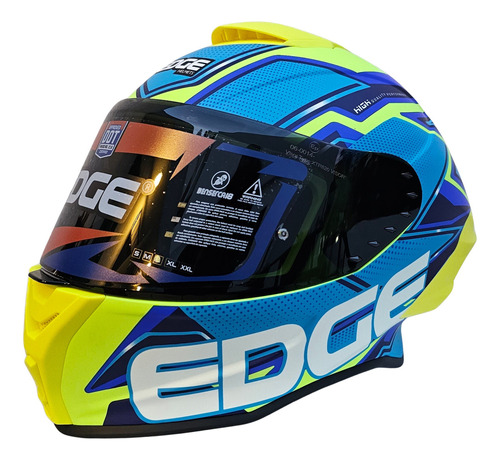 Casco Para Moto Integral Edge Shangai  Amarillo Y Azul Mate Talla Xl 