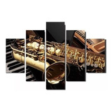 Quadros Mosaico 5 Peças Musica Saxofone