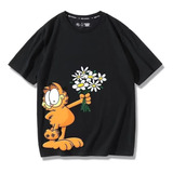 Playera De Manga Corta De Algodón Puro Garfield Cat Flowers