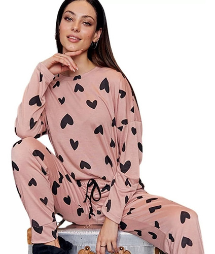 Pijama Mujer Invierno Corazones Jaia