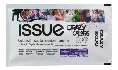 Tinte Capilar Semipermanente Issue Crazy Colors. Sachet 47 G