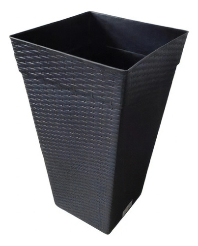 Vaso Coluna Quadrado Preto Rattan 10l Para Plantas E Flores