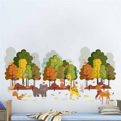 Vinil Decorativo Pegatina Arbol Bosque Animales Pared