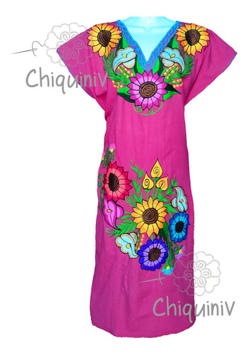 Bata Vestido Con Faja Artesanal Bordada De Chiapas