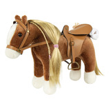 Peluche De Caballo Con Pelo Dorado Con Silla De Montar Fina