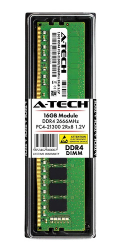 Memoria Ram 16gb A-tech Ddr4 2666mhz Modulo (1 X 16gb) Pc4-21300 Non-ecc Unbuffered Dimm 288-pin 2rx8 1.2v Dual Rank Com