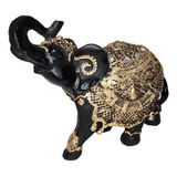 Elefante Escultura Indiano Da Sorte Decor Preto Resina P