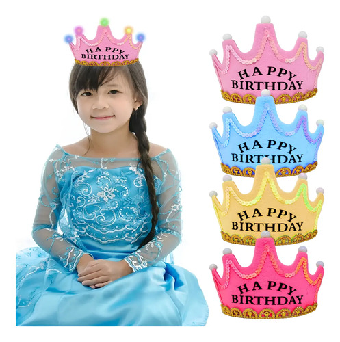 Corona Happy Birthday Cumpleaños Luminosa Luz Led Diadema