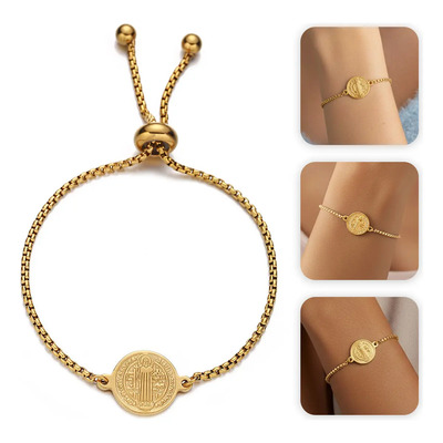 Fuezoiu Pulsera Ajustable Medalla San Benito Acero Inoxidable Joyeria Hombre Mujer Regalo Dorado | MercadoLibre