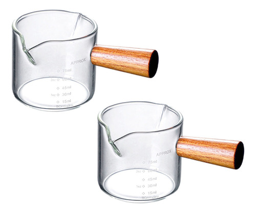 2 Tazas Medidoras De Cristal Espresso Con Mango De Madera