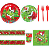 Vajilla Temática Del Grinch, Mxdxg-004, 4 Kits Navideño, Plá