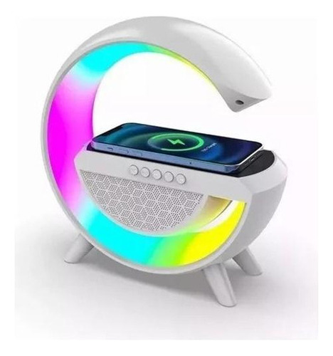 Caixa Som G-speaker Carregador Indução Relógio Rgb - Branco