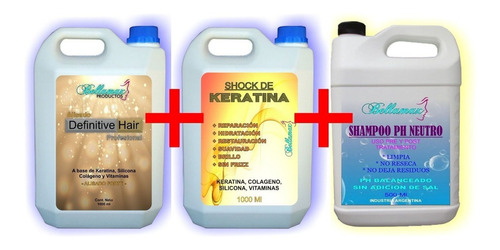 3 Bidones: Alisado Definitivo + Shock De Keratina + Shampoo