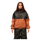 Campera Puffer Abrigo Cuero Corderito Mujer Termica Negra