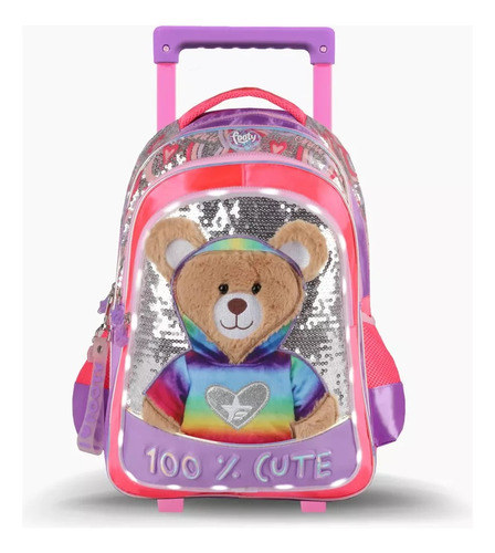 Mochila Carrito Footy Teddy 18 PuLG Con Luz Multicol