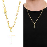 Corrente Masculina Crucifixo Banhados Ouro 18k Antialergico
