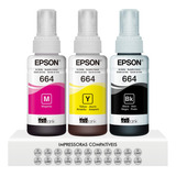 Kit 3 Refis Tinta T664 Originais Epson L110 L120 L200 L300