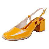 Sandália Feminino Scarpin Slingback Salto Bloco Bico Redondo