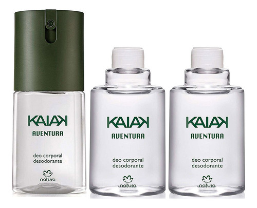 Kit Perfume Deo Corporal Kaiak Aventura Masculino 100ml Natura + 2 Refil De Recarga