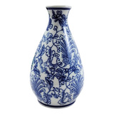 Mini Vaso Azul E Branco 14x8cm Floral Porcelana C