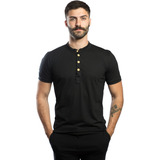 Camisa Masculina Henley Gola Padre Slim De Malha Ecológica