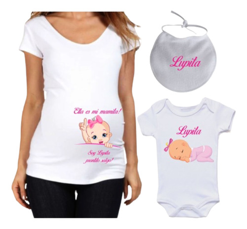 Remera Embarazada+body+babero Personalizada Baby Shower 