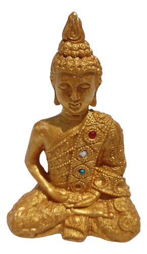  Buda Dourado Em Gesso Para  Meditação E Decoração 