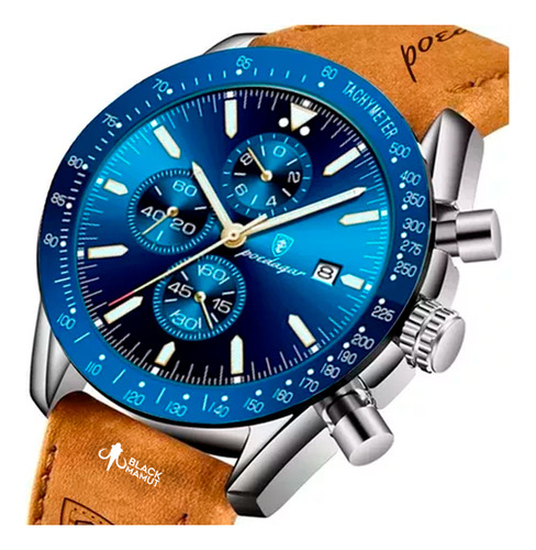 Reloj Analógo Casual Con Cronográfo Fechador Lujo Elegante Color De La Correa Café Con Caja Azul