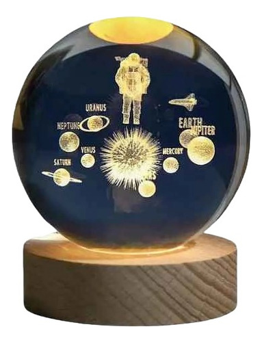 Lampara De Luz Led 3d Bola Cristal Sistema Solar Astronauta