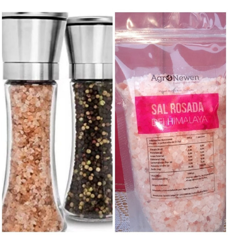 2 Molinillos Inox + 1 Kg Sal Rosada Del Himalaya Agronewen