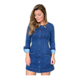 Vestido Jeans Curto Manga Comprida Villon Blogueira Fashion