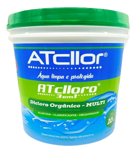 Cloro Para Piscina Multiação 3 Em 1 Balde 10kg - Atclloro