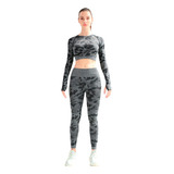 Conjunto Deportivo Camuflajeado De 3 Pzs Leggin,top Y Shirt