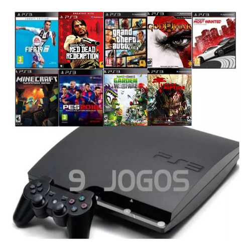 Ps3 Console Slim + 1 Controles + Jogos Gta Minecraft Fifa 