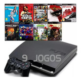 Ps3 Console Slim + 1 Controles + Jogos Gta Minecraft Fifa 