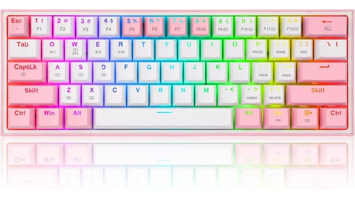 TECLADO REDRAGON FIZZ PRO WHITE/PINK SWITCH RED ESPAÑOL RGB BLANCO/ROSA